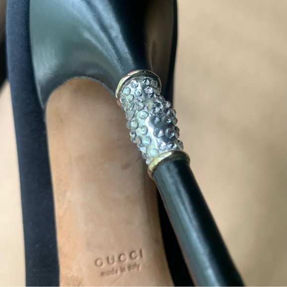 Gucci Shoes 39 Heels Peeptoe Raso Seta Nero 600 - Picture 9 of 13